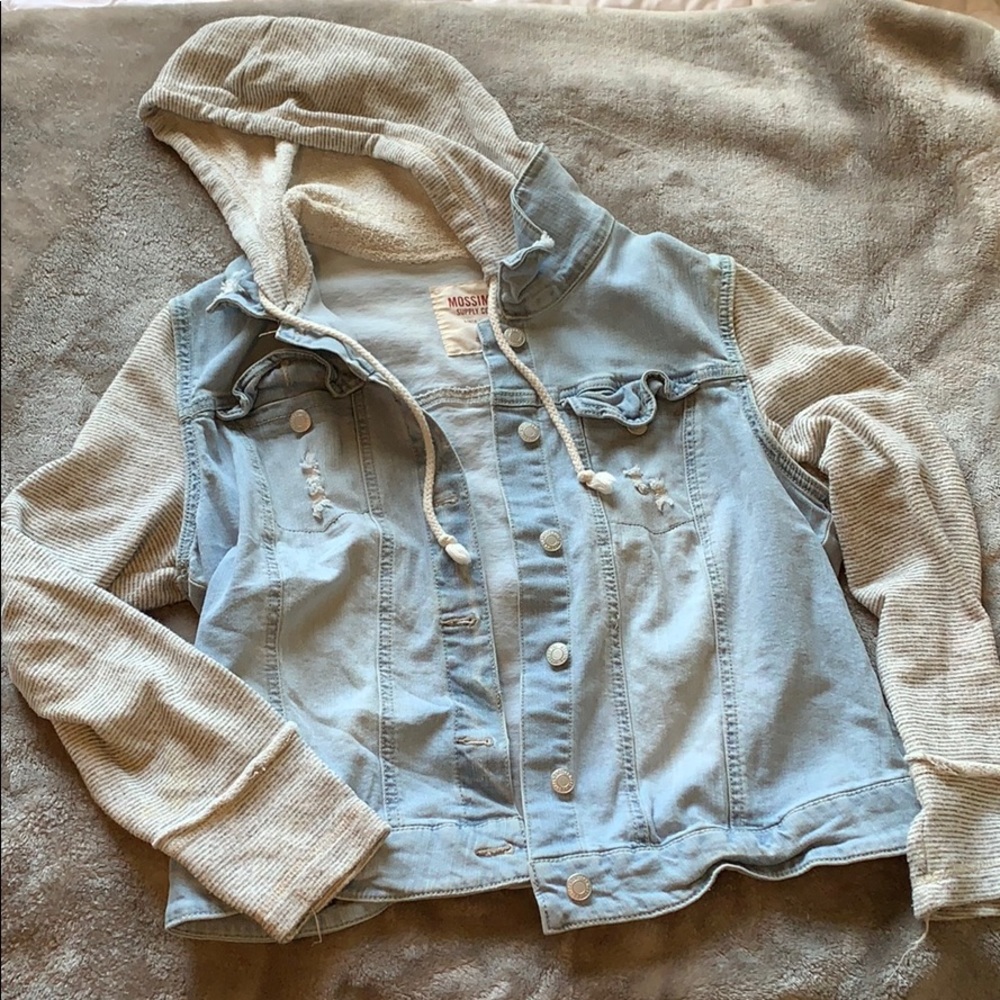 Denim vest with sweatshirt sleeves